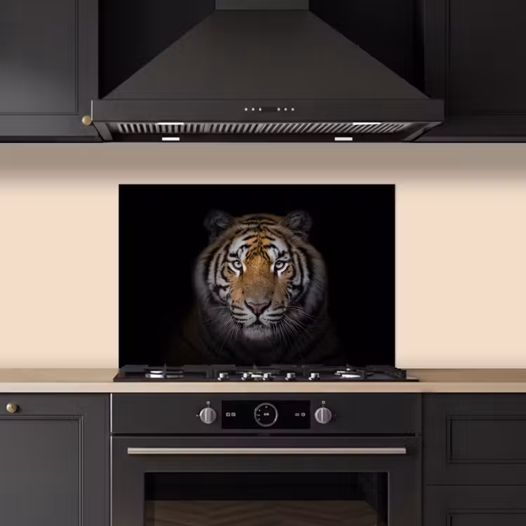 Spatscherm keuken - Tijger - Wilde dieren - Portret - Zwart - Dieren — 2