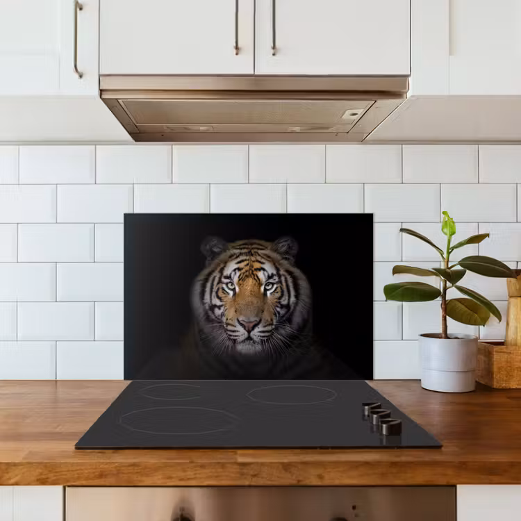 Spatscherm keuken - Tijger - Wilde dieren - Portret - Zwart - Dieren — 6