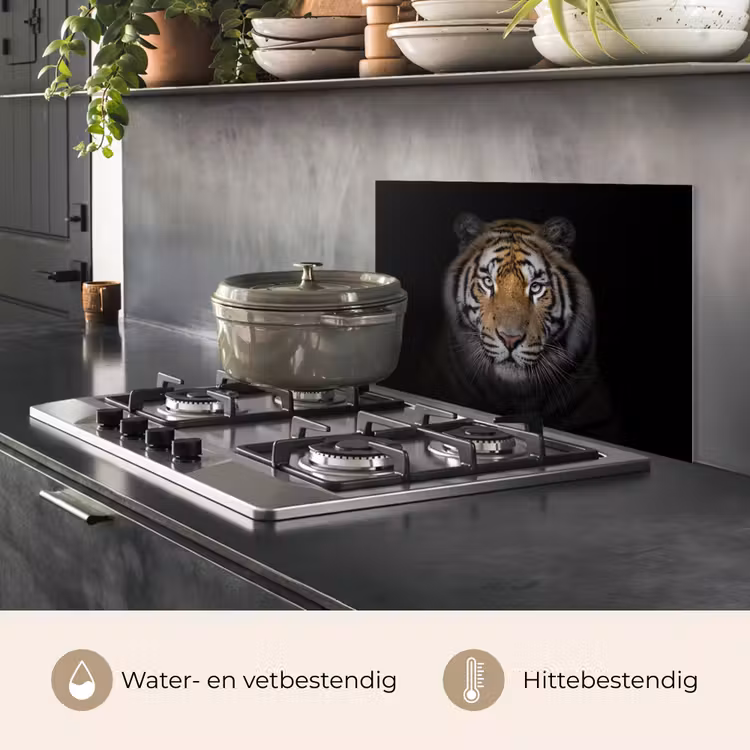 Spatscherm keuken - Tijger - Wilde dieren - Portret - Zwart - Dieren — 7