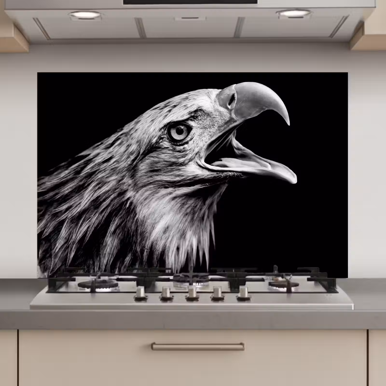 Spatscherm keuken - Adelaar - Portret - Roofvogels - Zwart - Wit - Vogel — 1