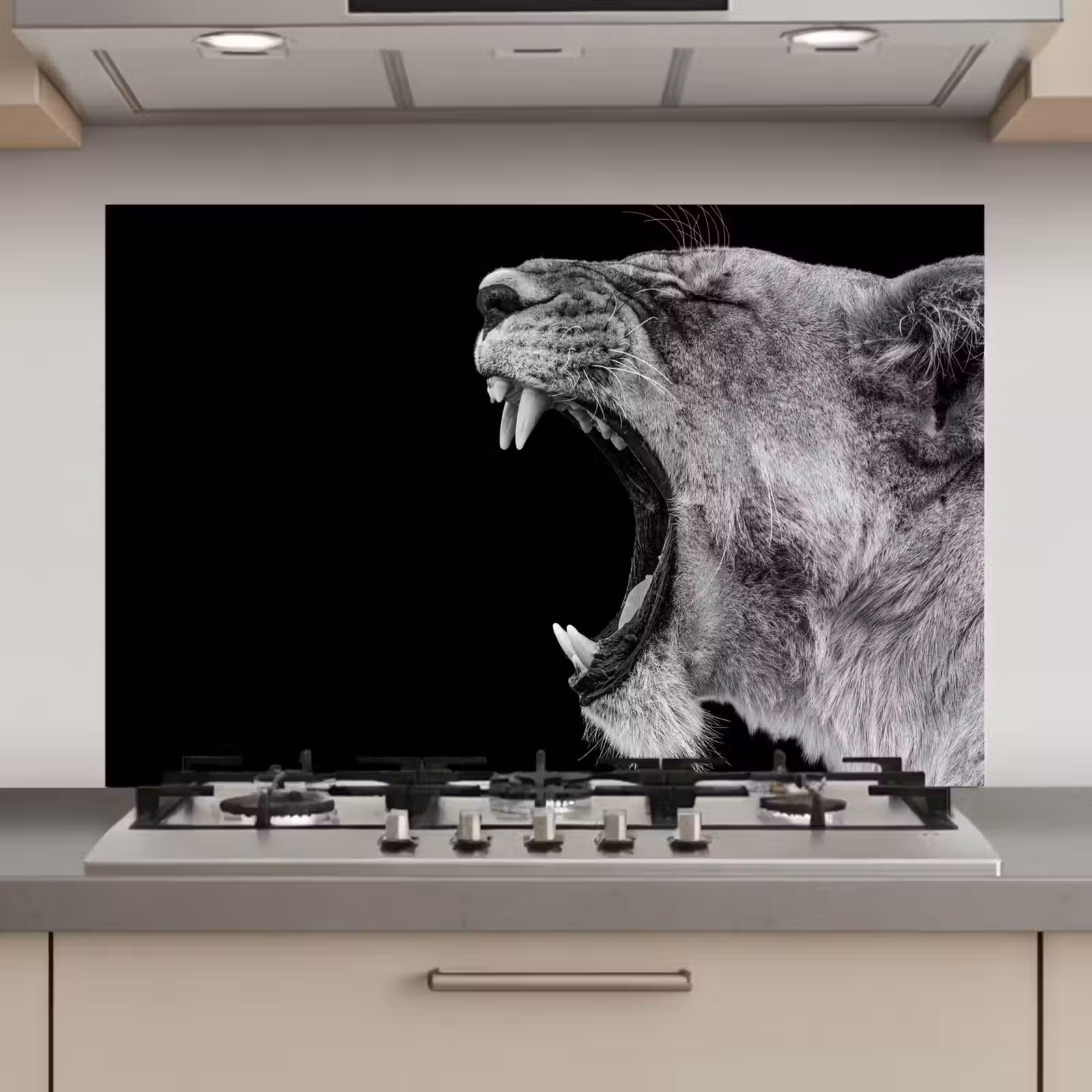 Spatscherm keuken - Dieren - Leeuw - Zwart - Wit - Portret — 1