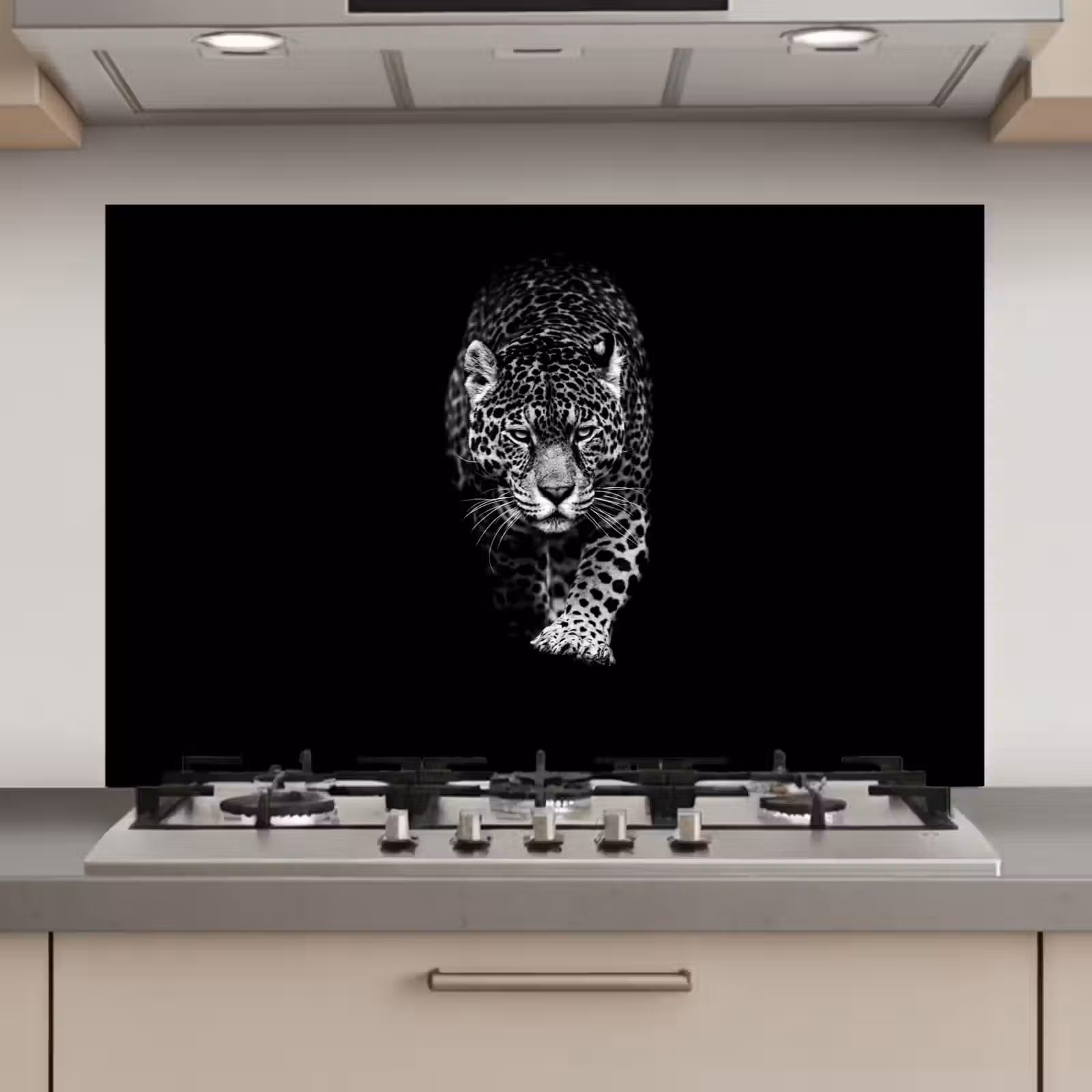 Spatscherm keuken - Dieren - Zwart - Luipaard - Wit - Wild — 1