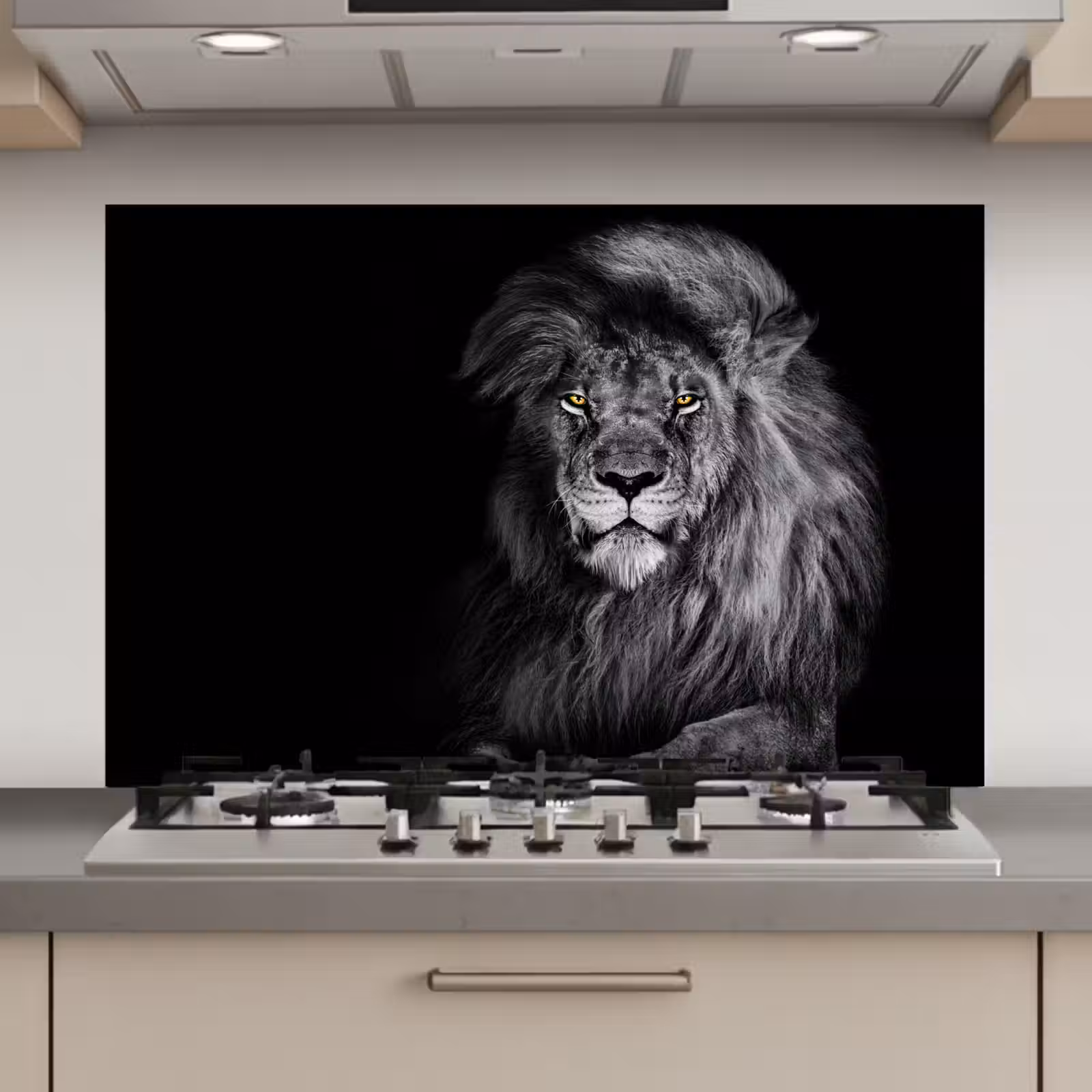 Spatscherm keuken - Leeuw - Ogen - Oranje - Zwart wit - Dieren - Portret — 1