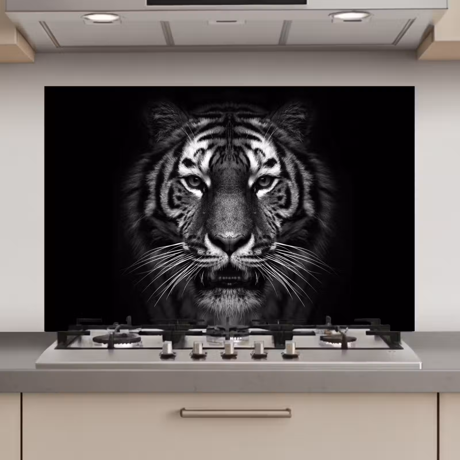 Spatscherm keuken - Tijger - Dieren - Zwart - Wit - Portret - Wild — 1
