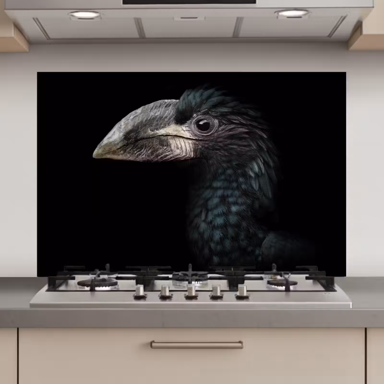 Spatscherm keuken - Vogel - Portret - Neushoornvogel - Zwart - Dieren — 1