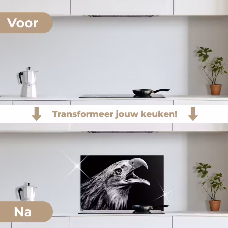 Spatscherm keuken - Adelaar - Portret - Roofvogels - Zwart - Wit - Vogel — 3