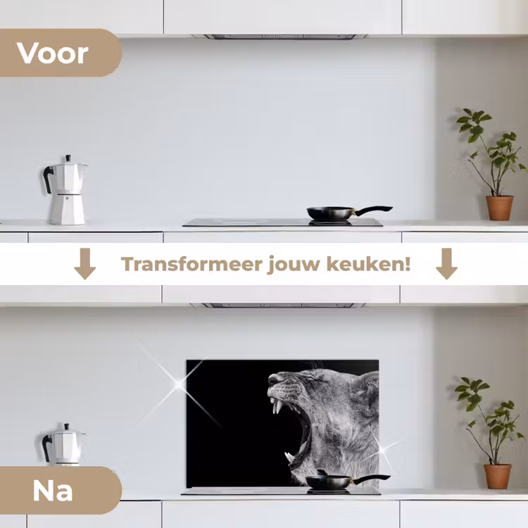 Spatscherm keuken - Dieren - Leeuw - Zwart - Wit - Portret — 3