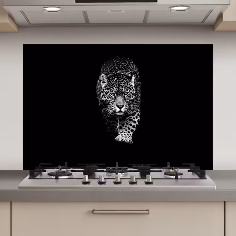 Spatscherm keuken - Dieren - Zwart - Luipaard - Wit - Wild — 1