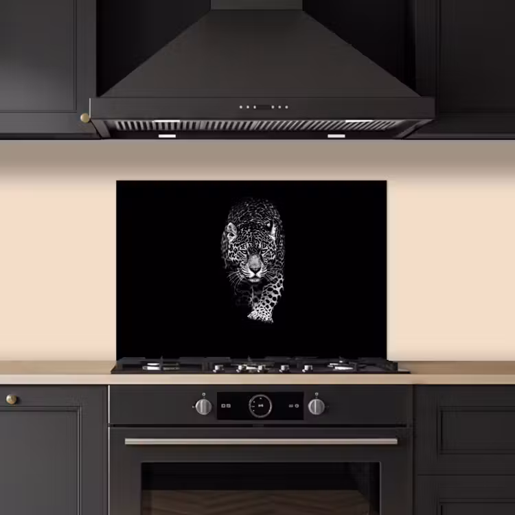 Spatscherm keuken - Dieren - Zwart - Luipaard - Wit - Wild — 2