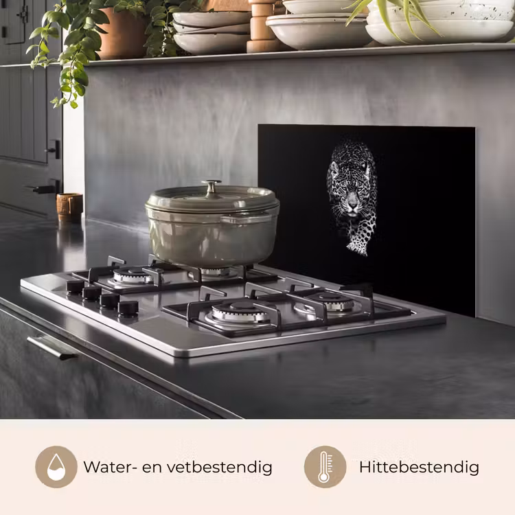 Spatscherm keuken - Dieren - Zwart - Luipaard - Wit - Wild — 7