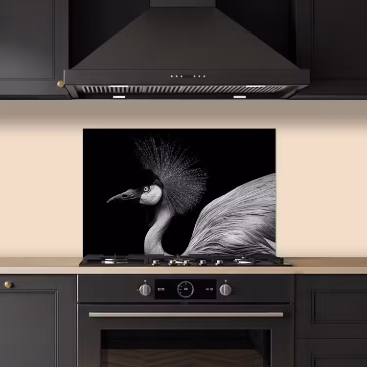 Spatscherm keuken - Kraanvogel - Zwart - Wit - Vogel - Dieren — 2