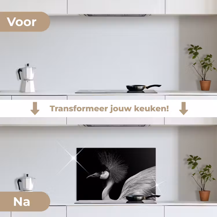 Spatscherm keuken - Kraanvogel - Zwart - Wit - Vogel - Dieren — 3