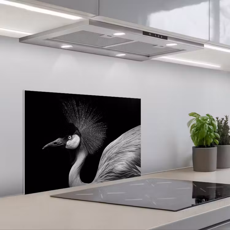 Spatscherm keuken - Kraanvogel - Zwart - Wit - Vogel - Dieren — 5