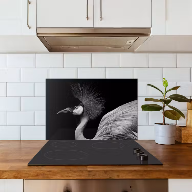 Spatscherm keuken - Kraanvogel - Zwart - Wit - Vogel - Dieren — 6