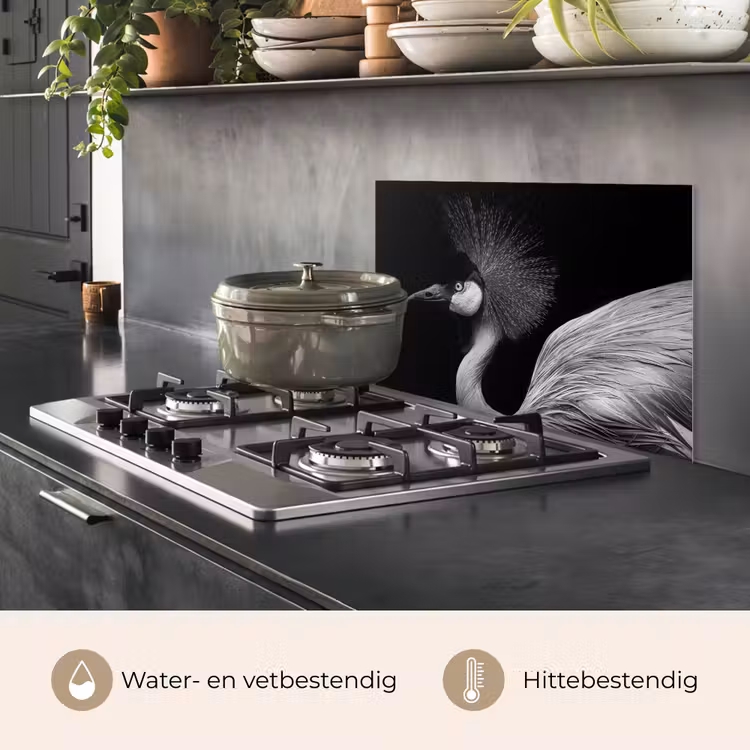 Spatscherm keuken - Kraanvogel - Zwart - Wit - Vogel - Dieren — 7