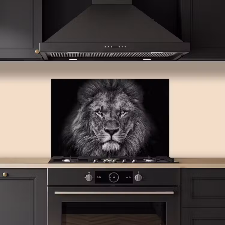 Spatscherm keuken - Leeuw - Dieren - Zwart - Wit — 2