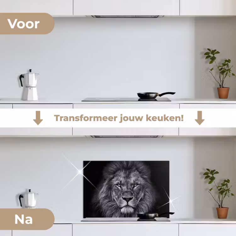 Spatscherm keuken - Leeuw - Dieren - Zwart - Wit — 3