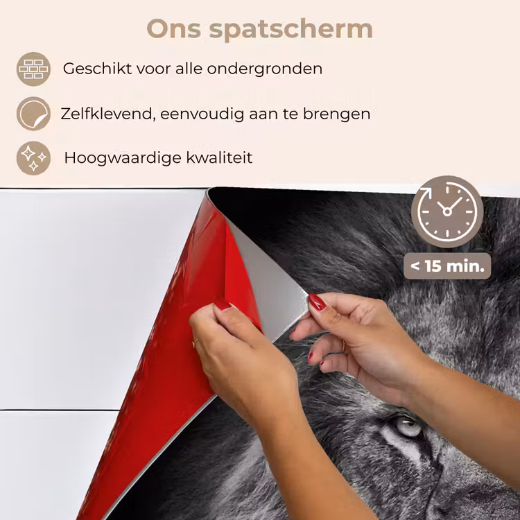 Spatscherm keuken - Leeuw - Dieren - Zwart - Wit — 4