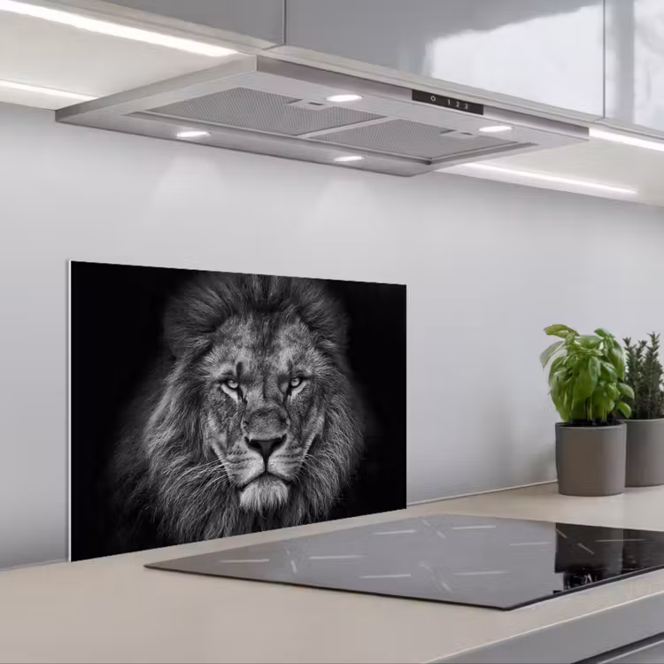Spatscherm keuken - Leeuw - Dieren - Zwart - Wit — 5