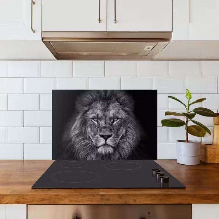 Spatscherm keuken - Leeuw - Dieren - Zwart - Wit — 6