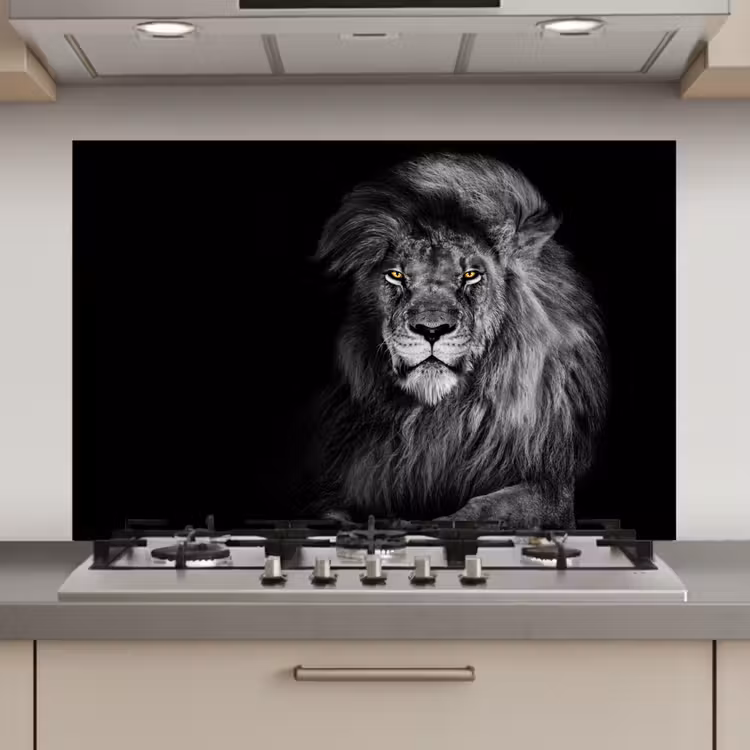 Spatscherm keuken - Leeuw - Ogen - Oranje - Zwart wit - Dieren - Portret — 1