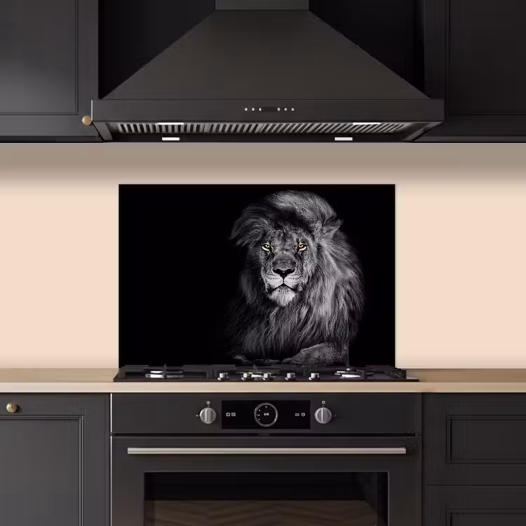 Spatscherm keuken - Leeuw - Ogen - Oranje - Zwart wit - Dieren - Portret — 2