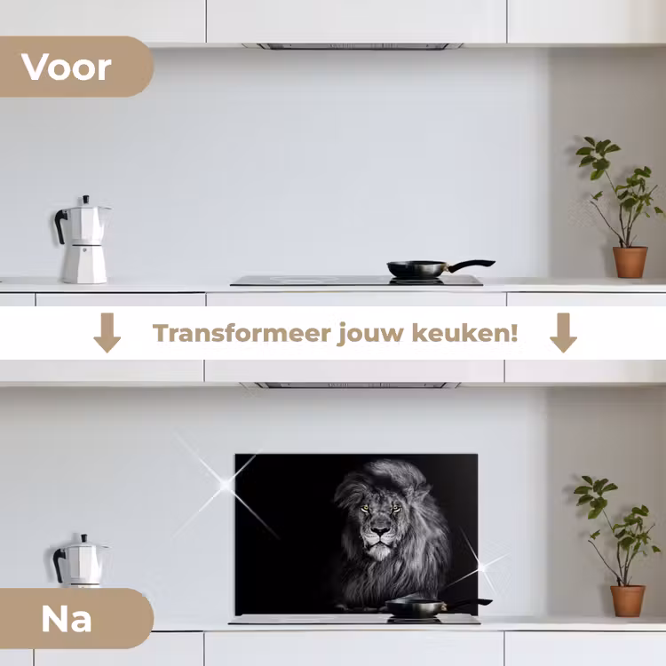 Spatscherm keuken - Leeuw - Ogen - Oranje - Zwart wit - Dieren - Portret — 3