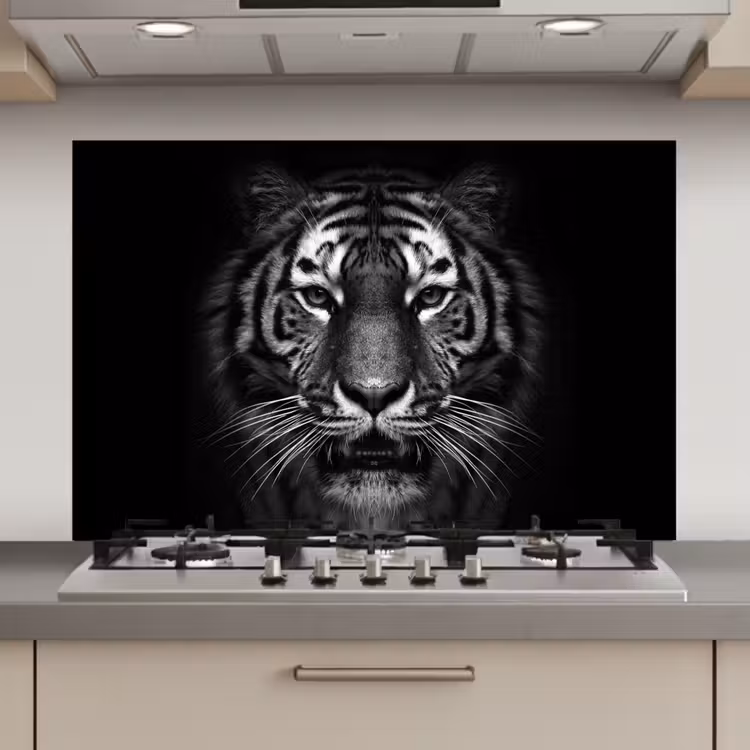 Spatscherm keuken - Tijger - Dieren - Zwart - Wit - Portret - Wild — 1