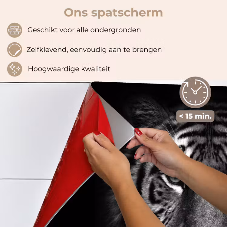 Spatscherm keuken - Tijger - Dieren - Zwart - Wit - Portret - Wild — 4