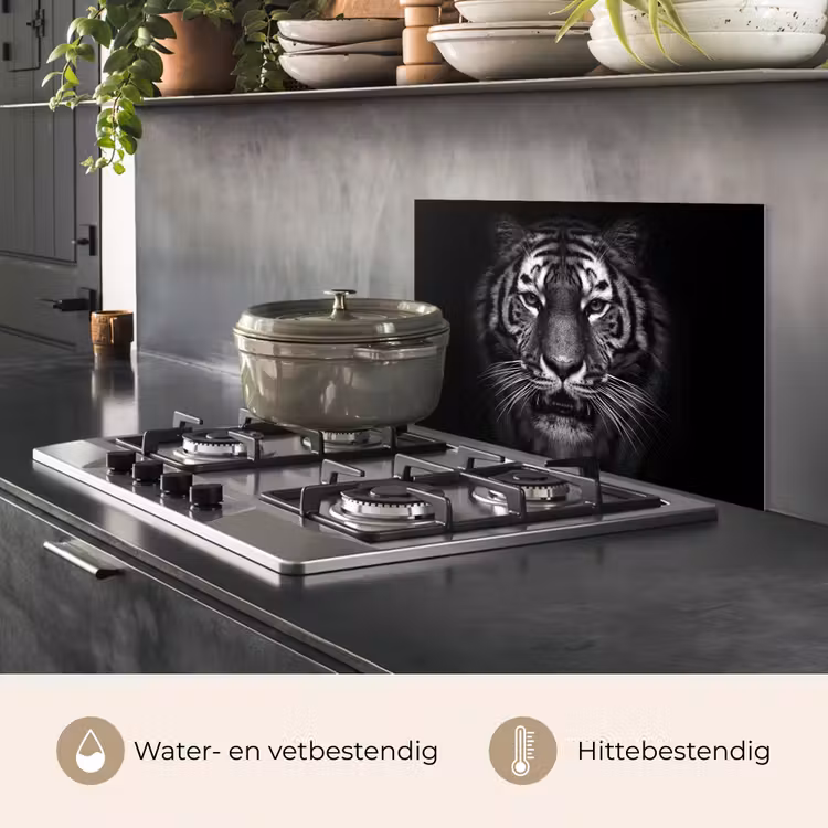 Spatscherm keuken - Tijger - Dieren - Zwart - Wit - Portret - Wild — 7