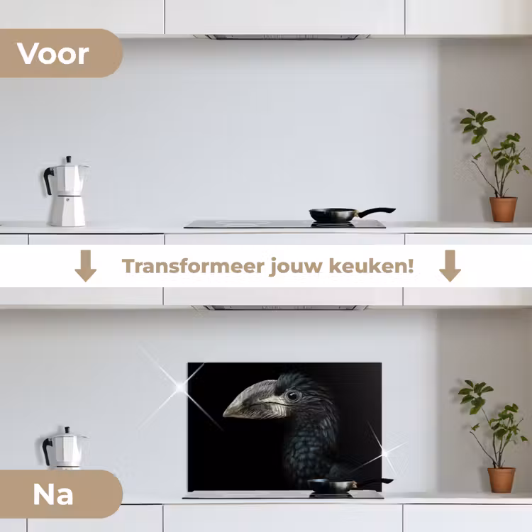 Spatscherm keuken - Vogel - Portret - Neushoornvogel - Zwart - Dieren — 3