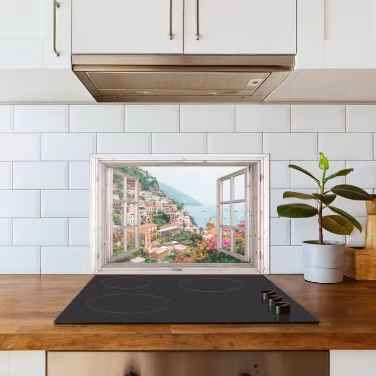 Spatscherm keuken - Doorkijk - Italië - Bloemen - Zee - Kust - Stad - Bergen — 6