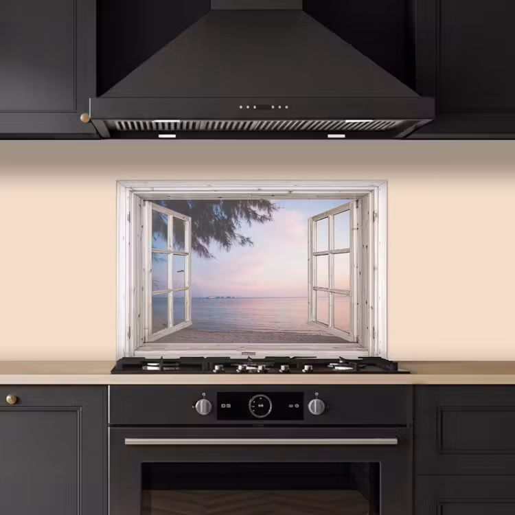 Spatscherm keuken - Doorkijk - Strand - Palmboom — 2