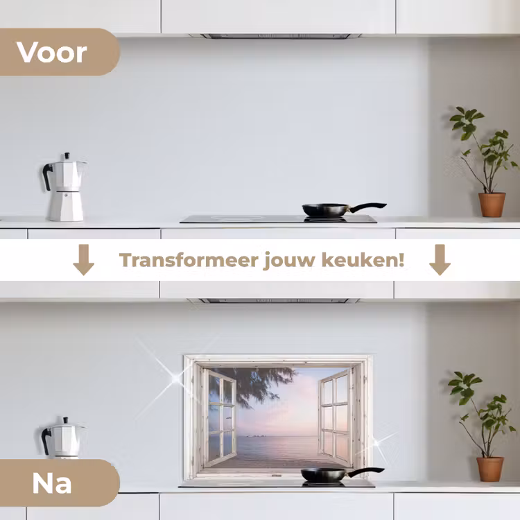 Spatscherm keuken - Doorkijk - Strand - Palmboom — 3