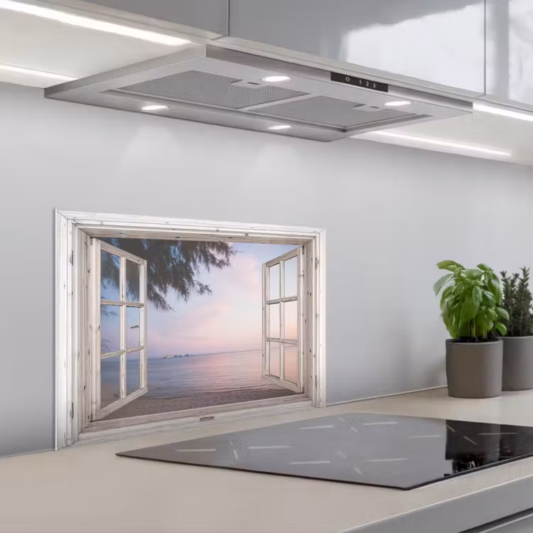 Spatscherm keuken - Doorkijk - Strand - Palmboom — 5