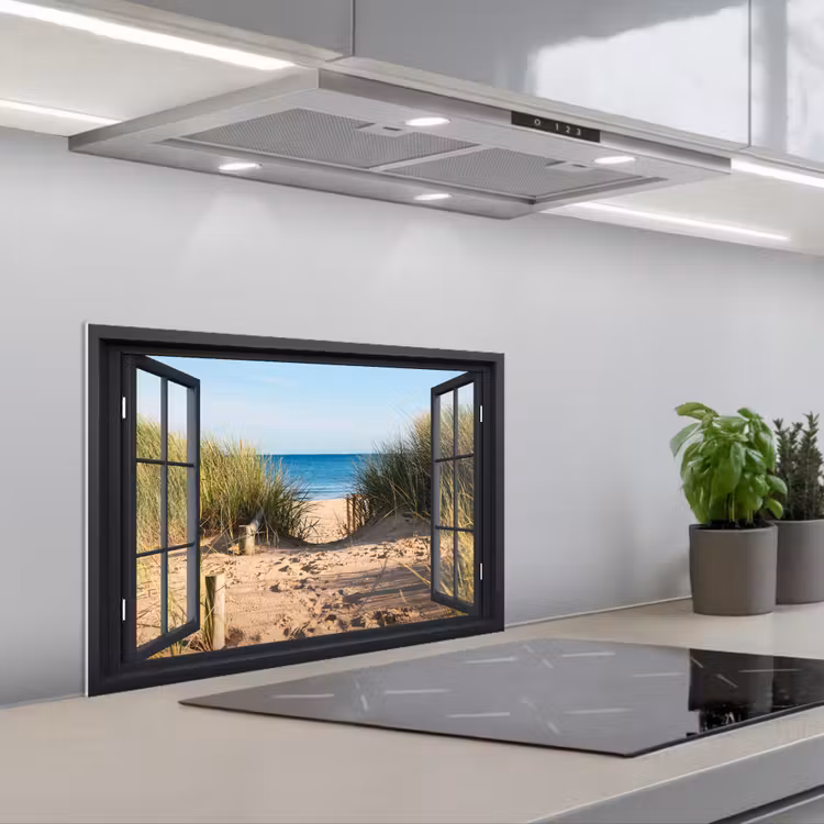 Spatscherm keuken - Doorkijk - Strand - Zee - Zand - Water - Helmgras - Duinen — 5