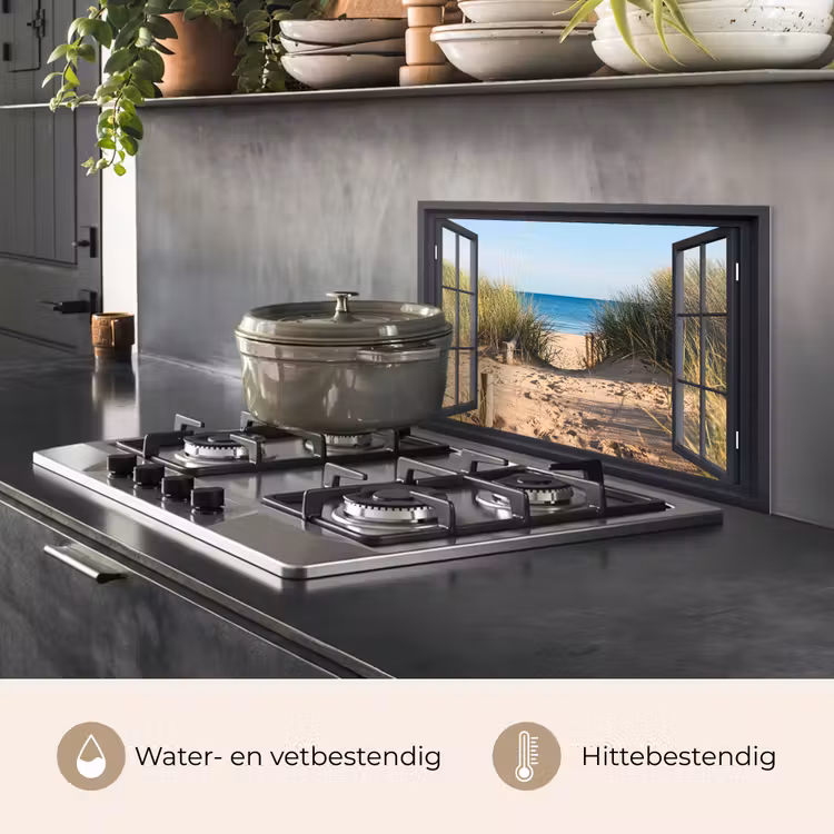 Spatscherm keuken - Doorkijk - Strand - Zee - Zand - Water - Helmgras - Duinen — 7