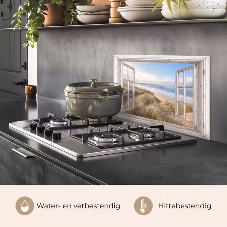 Spatscherm keuken - Doorkijk - Strand - Zee - Duinen - Helmgras - Zand - Blauw — 7