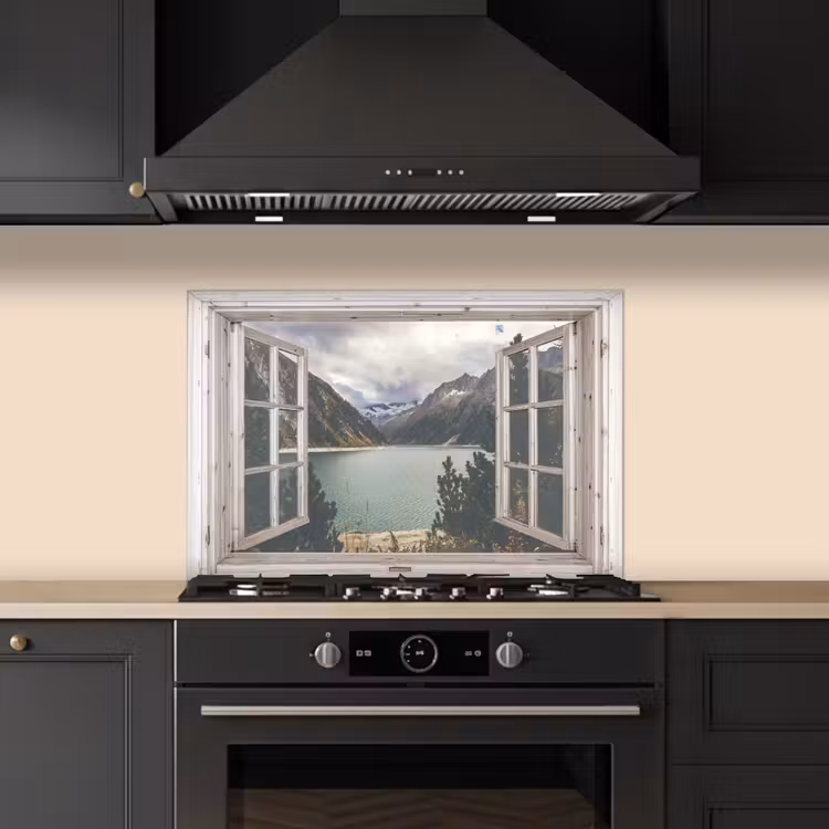 Spatscherm keuken - Doorkijk - Water - Berg — 2
