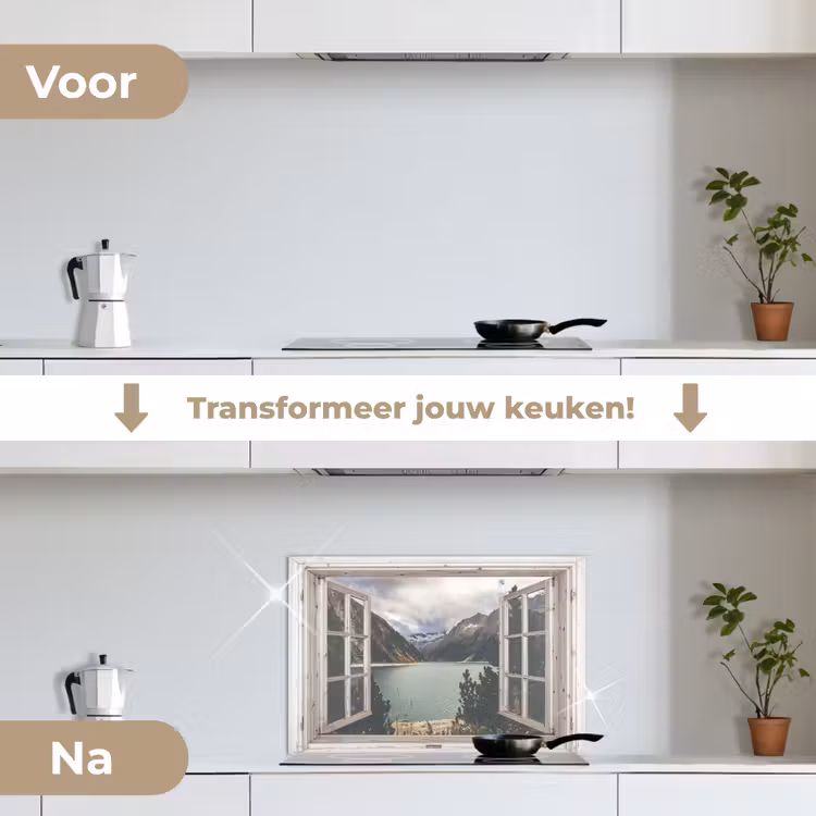 Spatscherm keuken - Doorkijk - Water - Berg — 3