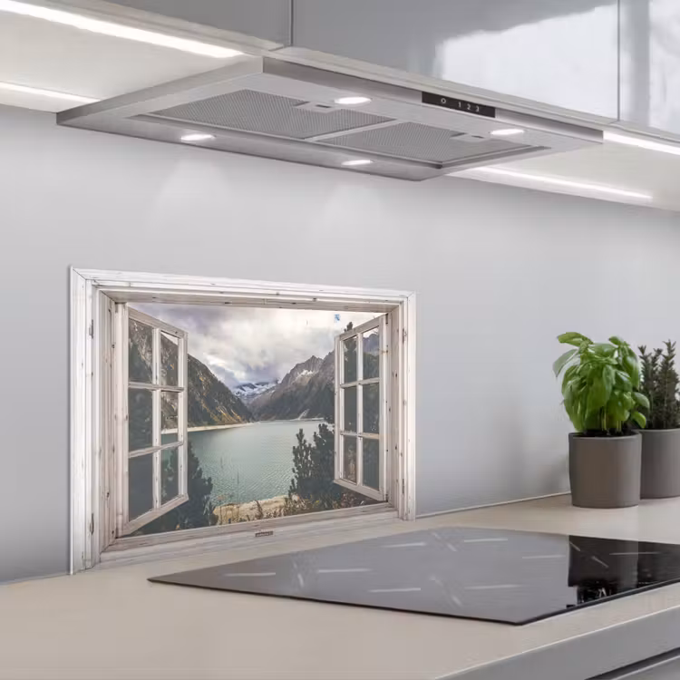 Spatscherm keuken - Doorkijk - Water - Berg — 5