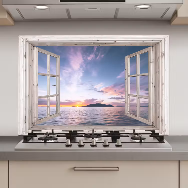 Spatscherm keuken - Doorkijk - Zee - Eiland — 1