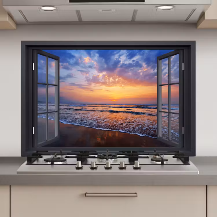 Spatscherm keuken - Doorkijk - Zee - Strand — 1