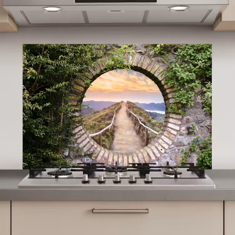 Spatscherm keuken - Brug - Zee - Doorkijk - Zomer — 1