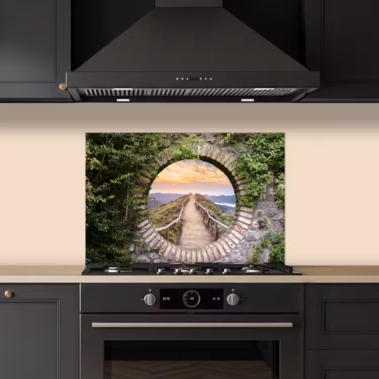 Spatscherm keuken - Brug - Zee - Doorkijk - Zomer — 2