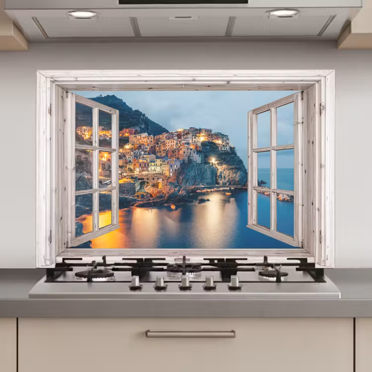 Spatscherm keuken - Doorkijk - Italië - Zee — 1