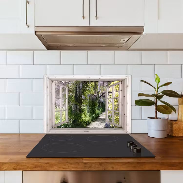 Spatscherm keuken - Uitzicht op de Wisteriatuin — 6