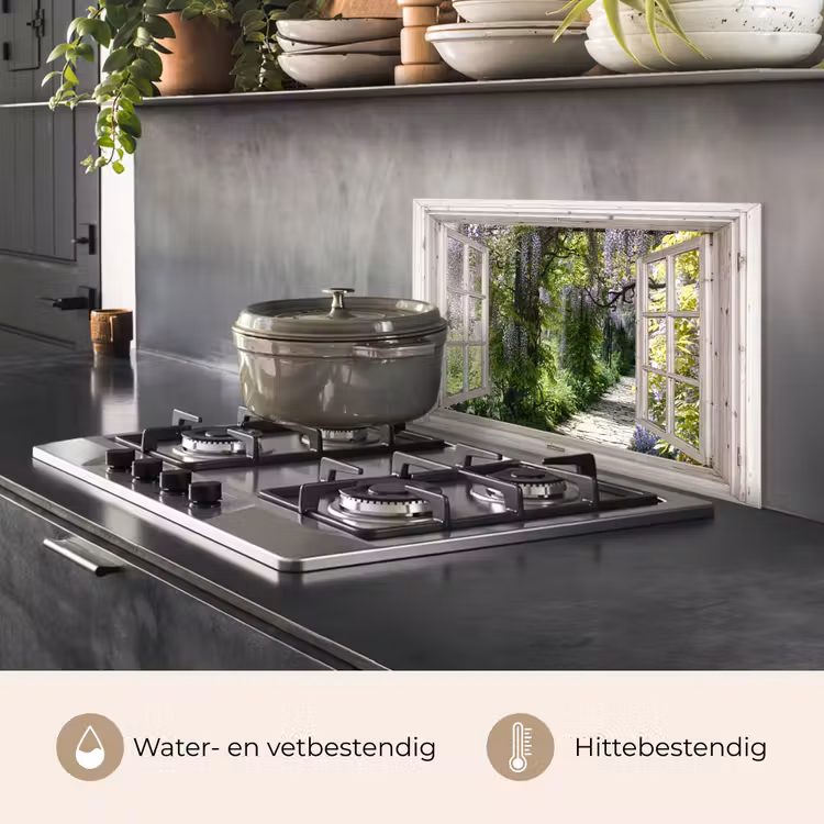 Spatscherm keuken - Uitzicht op de Wisteriatuin — 7