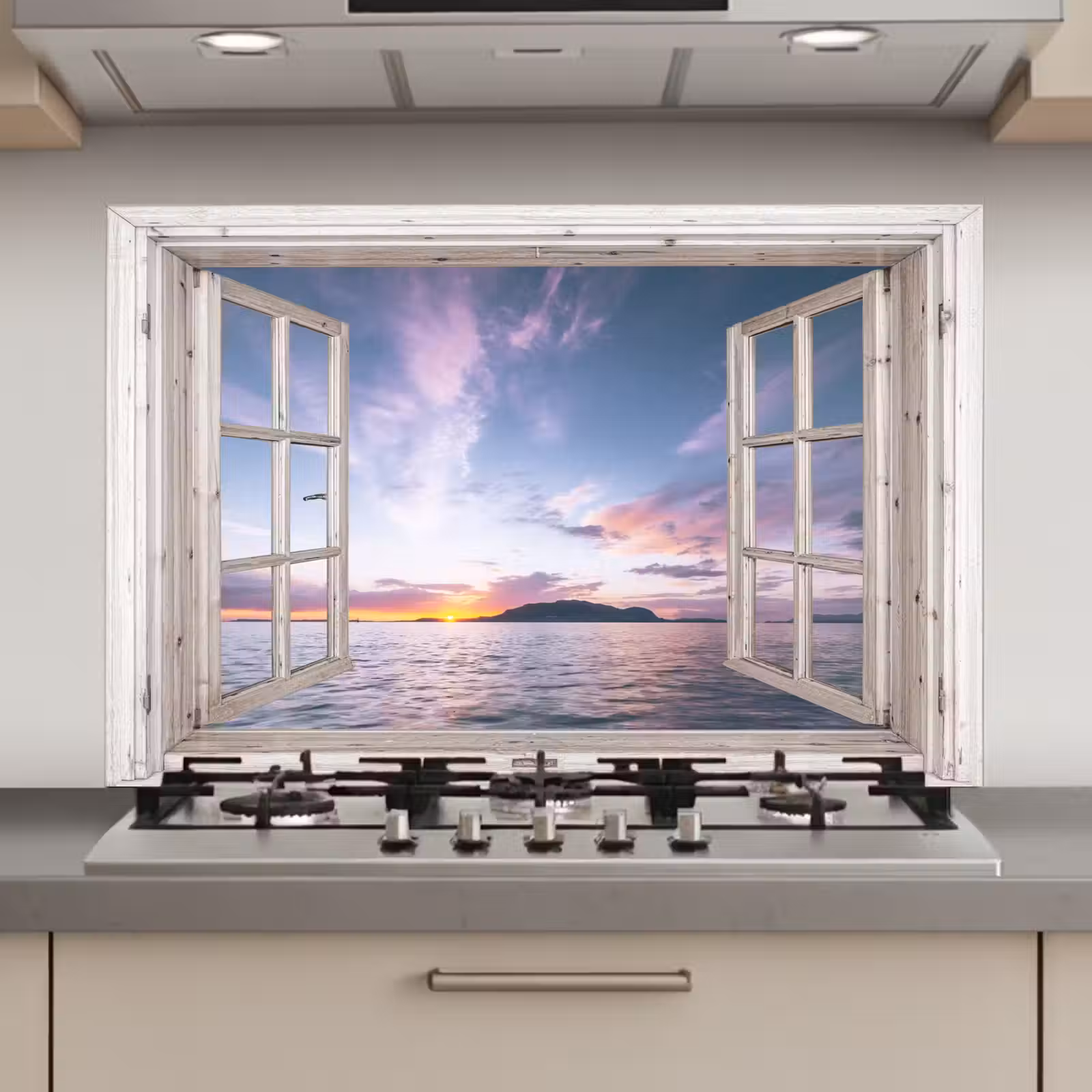 Spatscherm keuken - Raam met Zicht op Zonsondergang — 1