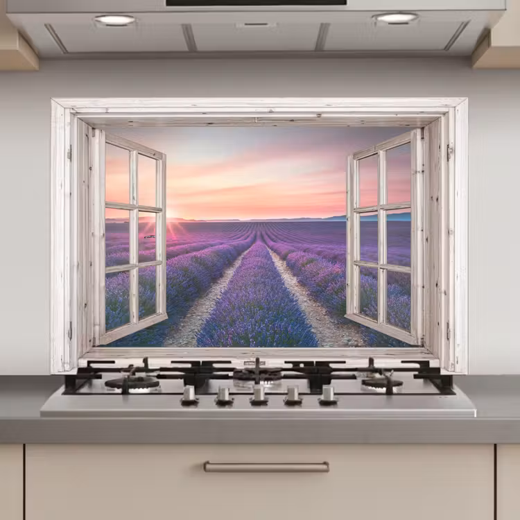 Spatscherm keuken - Lavendelvelden bij Zonsondergang — 1